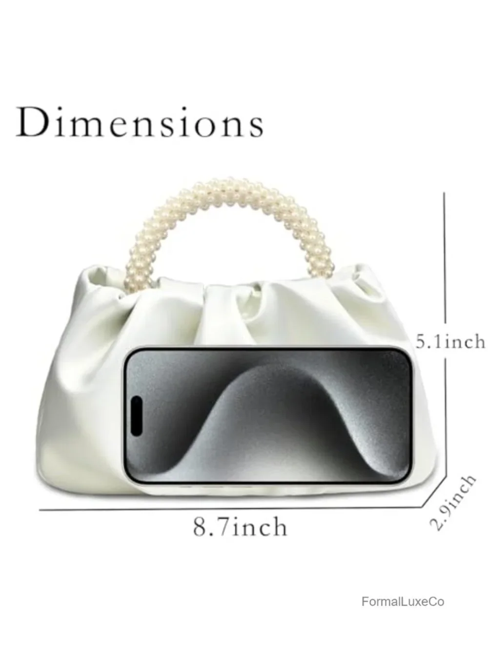 Evening Pearl Clutch Purse Soft Faux Leather Ruched Shoulder Bag for Wedding